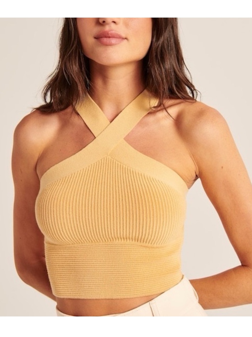Abercrombie & Fitch Ottoman Ribbed Twist Tank in mustard yellow/gold